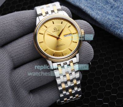 Copy Omega Men Yellow Face 2-Tone Yellow Gold Strap Yellow Gold Bezel Watch 40mm